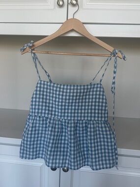 Blue Gingham Tie-Strap Top